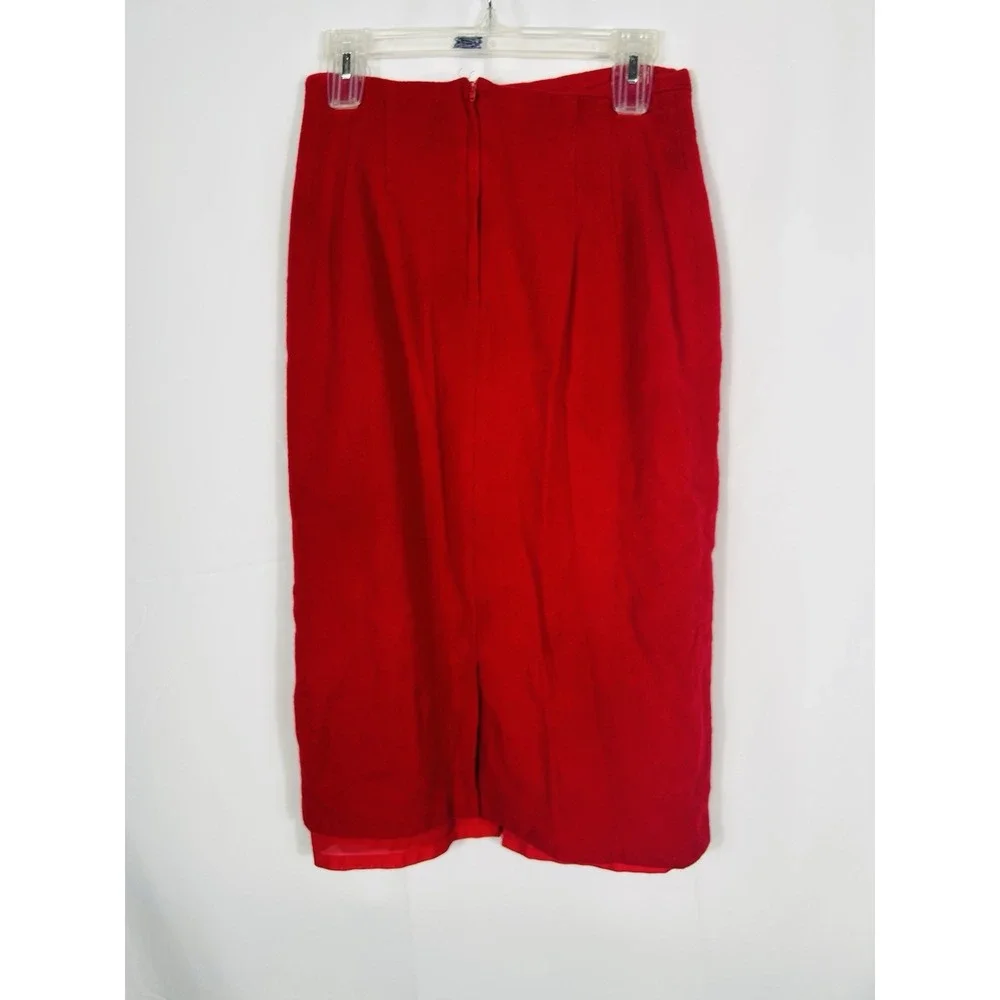 Vintage Savannah Red 100% Wool Straight Skirt Size 12 Capsule‎ Academia Layer